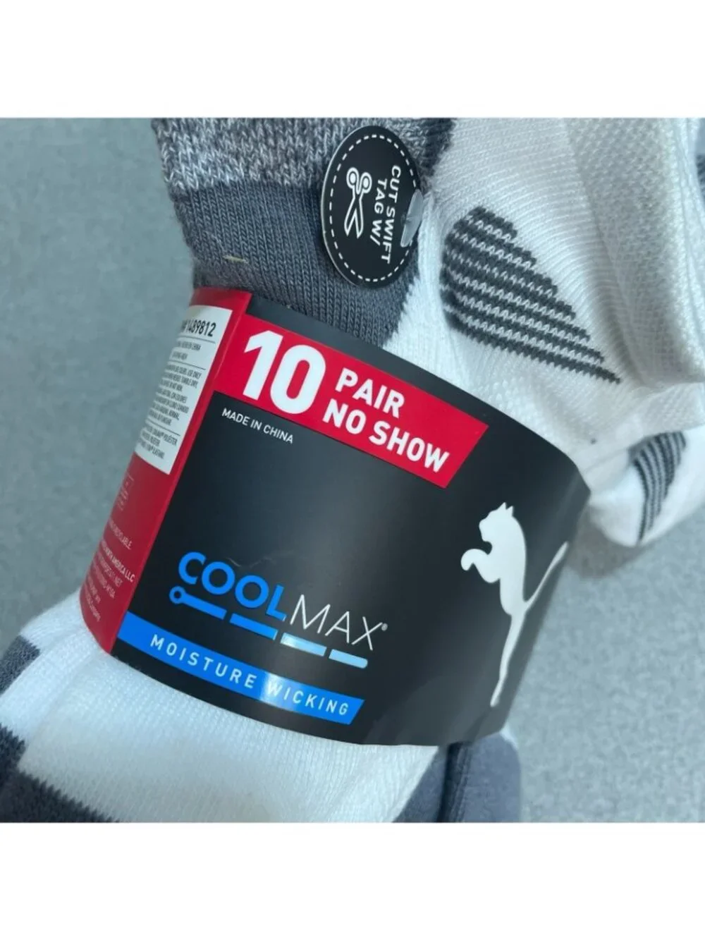 NWT Puma Men's 6-12 10-Pair No Show Socks CoolMax Moisture-Wicking Lycra Blend
